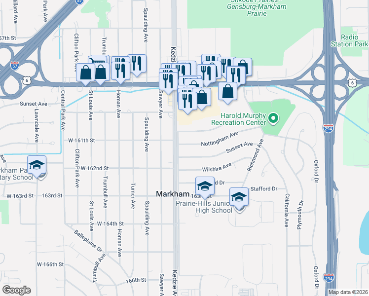 map of restaurants, bars, coffee shops, grocery stores, and more near 3127 Nottingham Avenue in Markham
