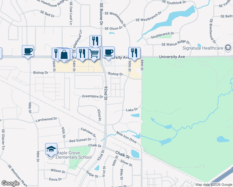 map of restaurants, bars, coffee shops, grocery stores, and more near Coneflower Drive in West Des Moines