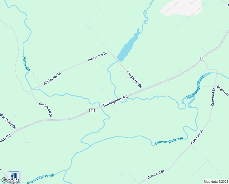 map of restaurants, bars, coffee shops, grocery stores, and more near 129 Burlingham Road in Pine Bush