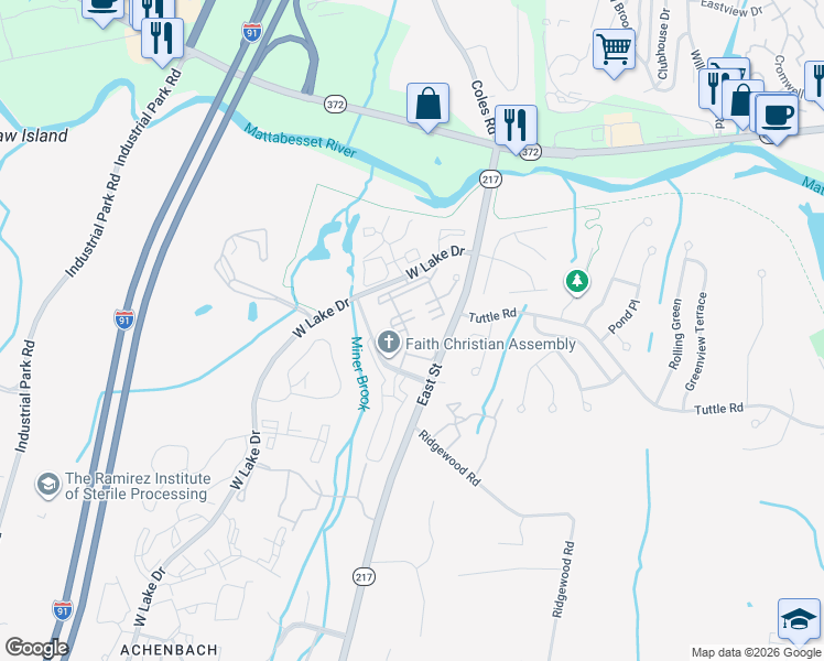 map of restaurants, bars, coffee shops, grocery stores, and more near 143 Burgundy Hill Lane in Middletown
