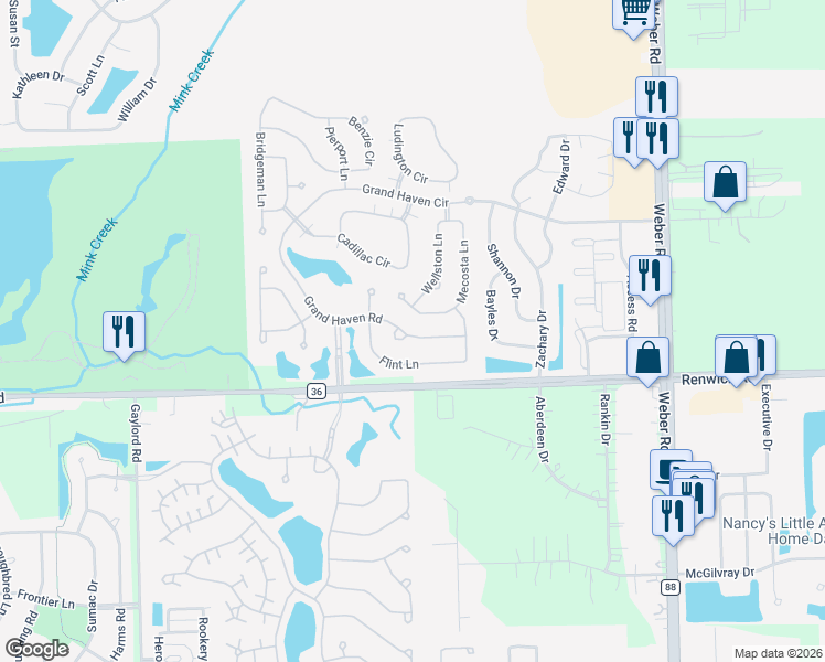 map of restaurants, bars, coffee shops, grocery stores, and more near 1474 Grand Haven Road in Romeoville