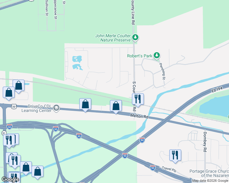 map of restaurants, bars, coffee shops, grocery stores, and more near 9305 Sunrise Boulevard in Gary