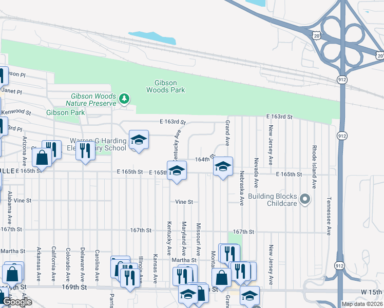 map of restaurants, bars, coffee shops, grocery stores, and more near 6423 Maryland Avenue in Hammond