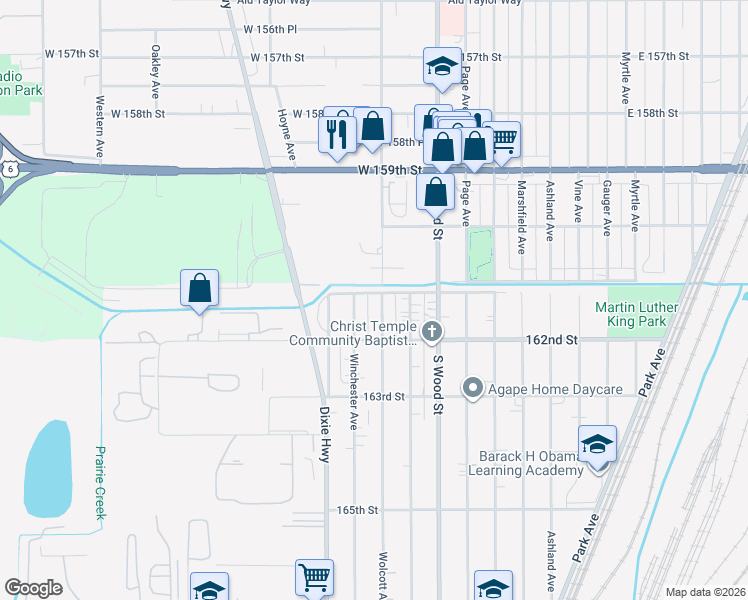 map of restaurants, bars, coffee shops, grocery stores, and more near 16123 Wolcott Avenue in Markham