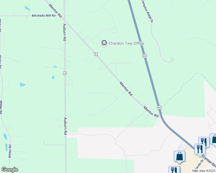 map of restaurants, bars, coffee shops, grocery stores, and more near 11250 Brentwood Lane in Chardon