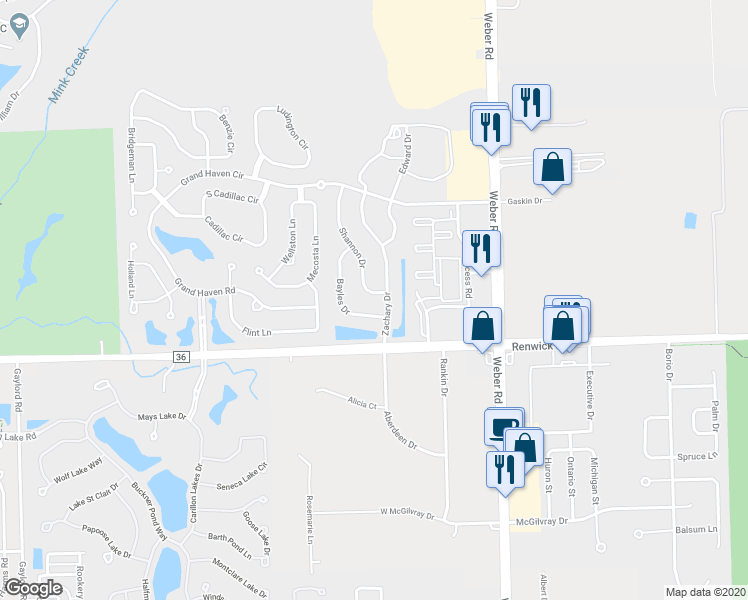 map of restaurants, bars, coffee shops, grocery stores, and more near 754 Shannon Drive in Romeoville