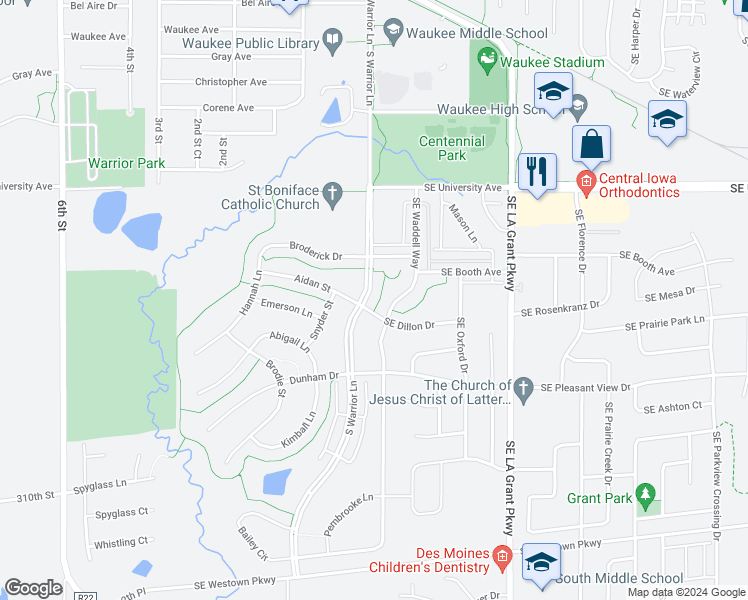 map of restaurants, bars, coffee shops, grocery stores, and more near 1545 Warrior Lane in Waukee