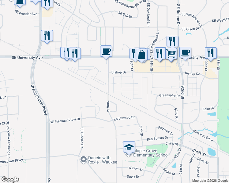 map of restaurants, bars, coffee shops, grocery stores, and more near 1655 98th Street in West Des Moines