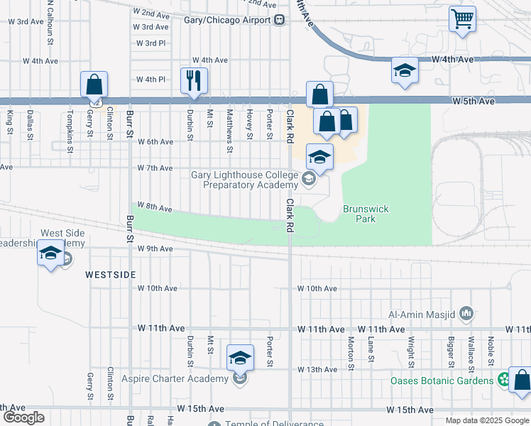 map of restaurants, bars, coffee shops, grocery stores, and more near 792 Porter Street in Gary