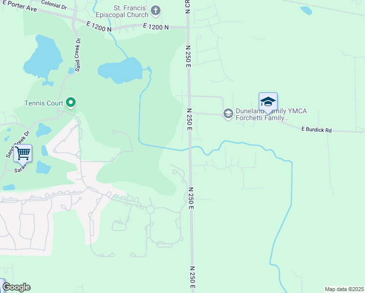 map of restaurants, bars, coffee shops, grocery stores, and more near 1104-1128 North 250 East in Chesterton
