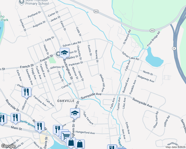 map of restaurants, bars, coffee shops, grocery stores, and more near 104 Ripley Street in Watertown