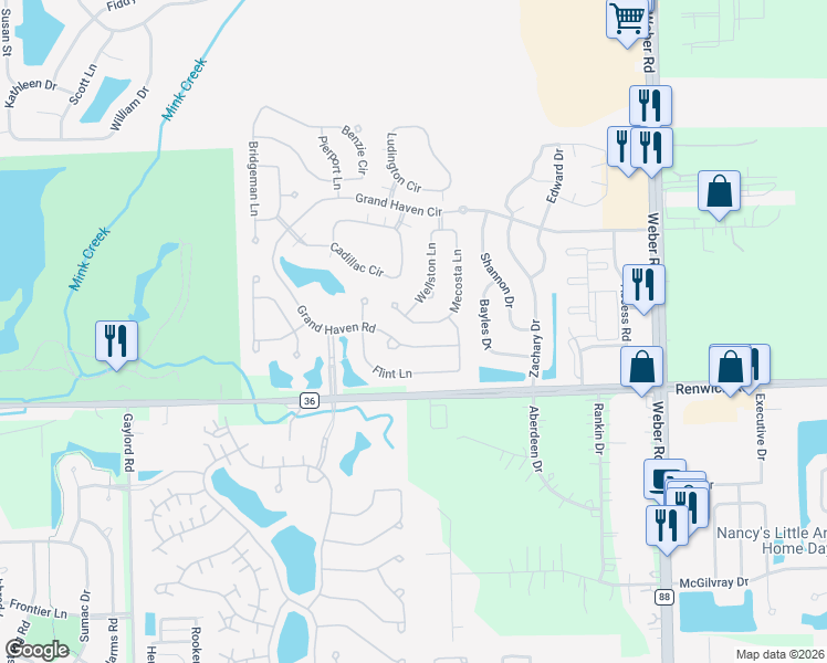 map of restaurants, bars, coffee shops, grocery stores, and more near 1474 Grand Haven Road in Romeoville