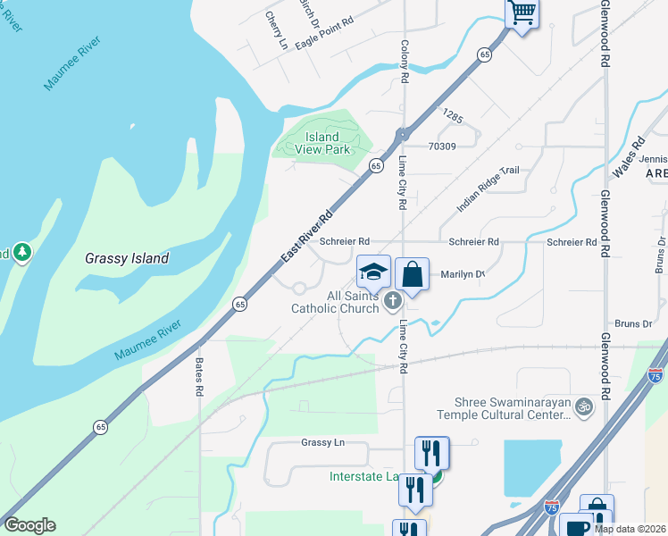 map of restaurants, bars, coffee shops, grocery stores, and more near 156 Rosedale Place in Rossford