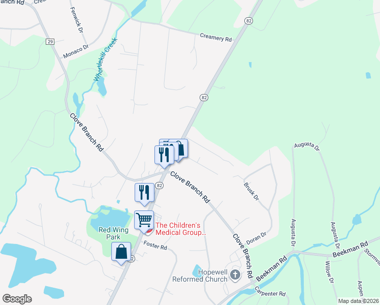 map of restaurants, bars, coffee shops, grocery stores, and more near 10 Mary Lane in Hopewell Junction