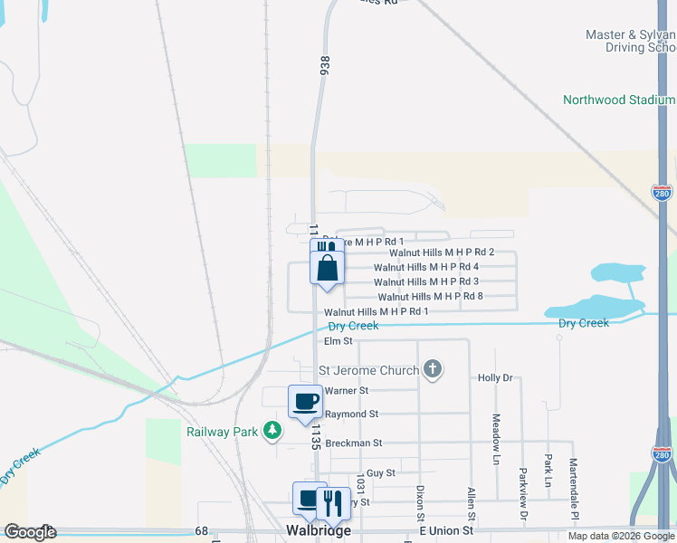 map of restaurants, bars, coffee shops, grocery stores, and more near 30600 Drouillard Rd in Walbridge