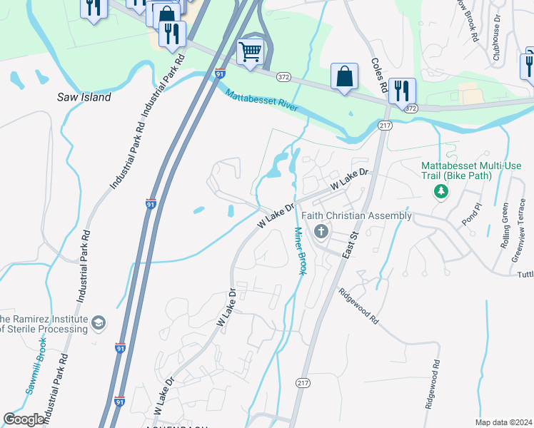 map of restaurants, bars, coffee shops, grocery stores, and more near 20 Russett Lane in Middletown