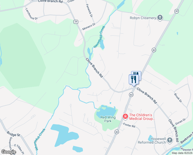 map of restaurants, bars, coffee shops, grocery stores, and more near 95 Clove Branch Road in Hopewell Junction