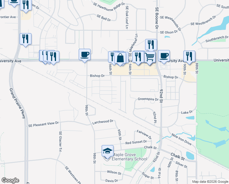 map of restaurants, bars, coffee shops, grocery stores, and more near 9549 Crestview Drive in West Des Moines