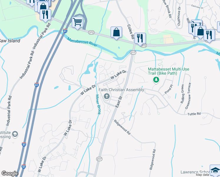 map of restaurants, bars, coffee shops, grocery stores, and more near 184 Burgundy Hill Lane in Middletown