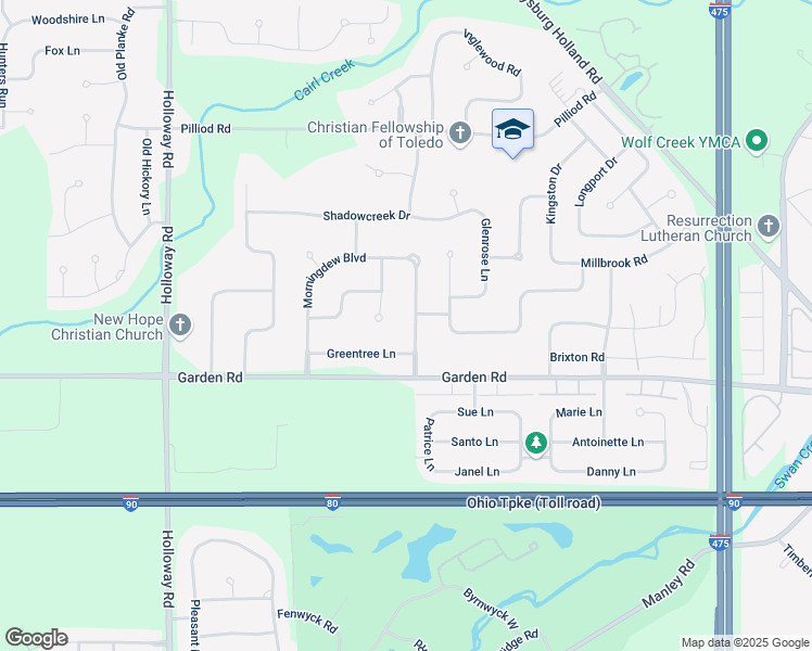 map of restaurants, bars, coffee shops, grocery stores, and more near 6826 Greentree Lane in Maumee