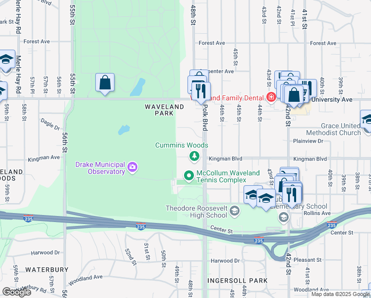 map of restaurants, bars, coffee shops, grocery stores, and more near 4812 Algonquin Road in Des Moines
