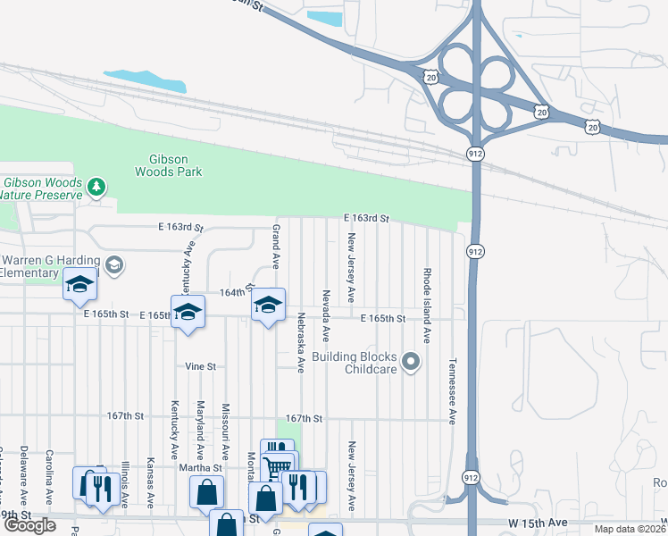map of restaurants, bars, coffee shops, grocery stores, and more near 6419 Nevada Ave in Hammond