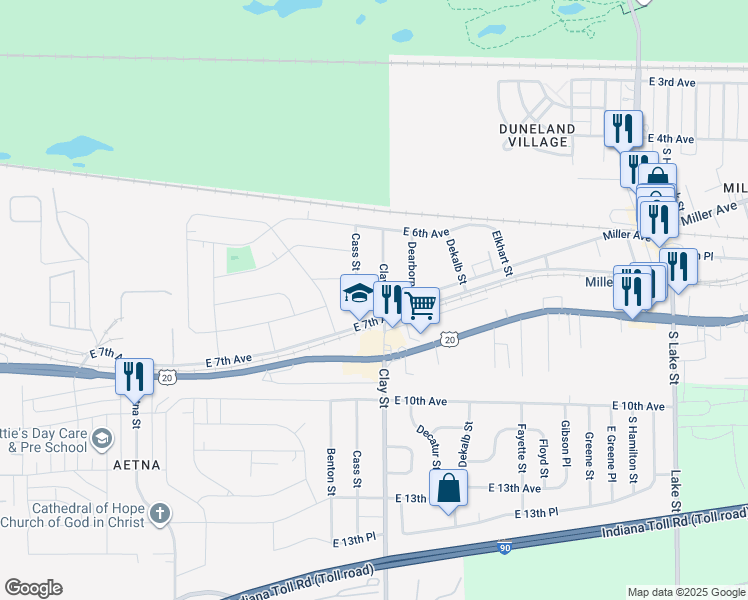 map of restaurants, bars, coffee shops, grocery stores, and more near 4701-4899 E 7th Ave in Gary