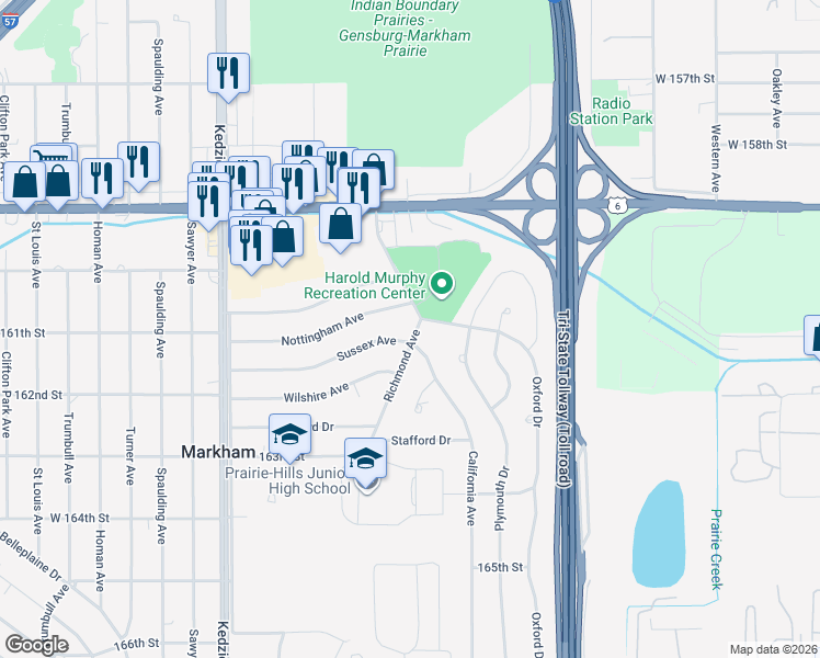 map of restaurants, bars, coffee shops, grocery stores, and more near 16100 Richmond Avenue in Markham