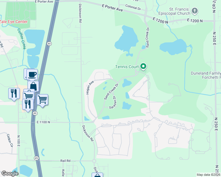 map of restaurants, bars, coffee shops, grocery stores, and more near 1401-1461 Hogan Ave in Chesterton
