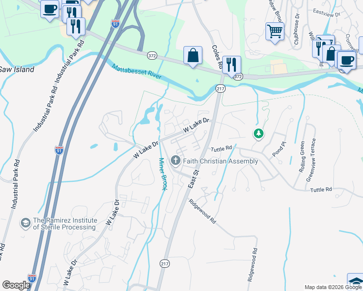map of restaurants, bars, coffee shops, grocery stores, and more near 22 Burgundy Hill Lane in Middletown