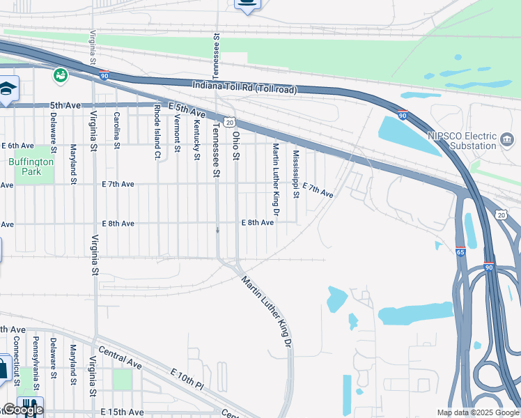 map of restaurants, bars, coffee shops, grocery stores, and more near 767 Louisiana Street in Gary