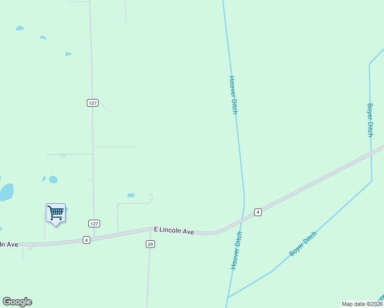 map of restaurants, bars, coffee shops, grocery stores, and more near 61573 County Road 127 in Goshen