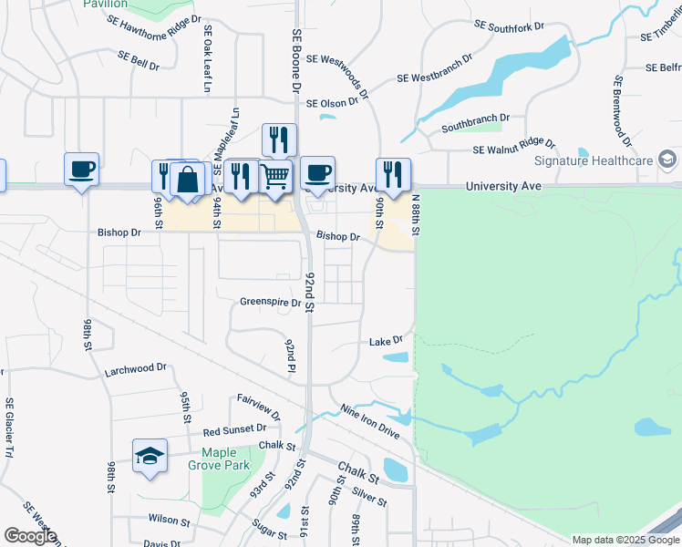 map of restaurants, bars, coffee shops, grocery stores, and more near 9047 Daisy Drive in West Des Moines