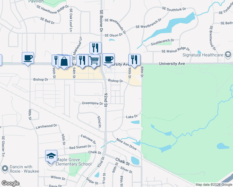 map of restaurants, bars, coffee shops, grocery stores, and more near 9047 Daisy Drive in West Des Moines
