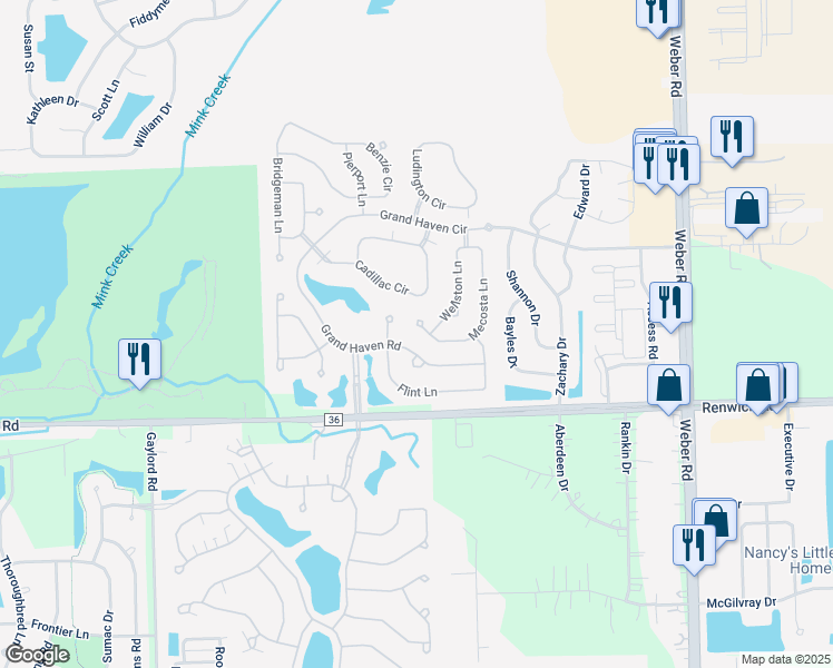 map of restaurants, bars, coffee shops, grocery stores, and more near 734 Wellston Lane in Romeoville