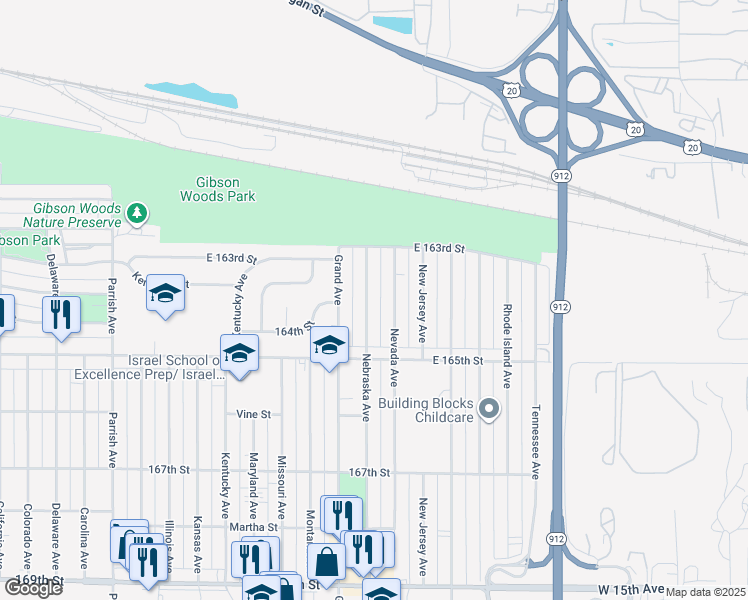 map of restaurants, bars, coffee shops, grocery stores, and more near 6331 Nebraska Avenue in Hammond