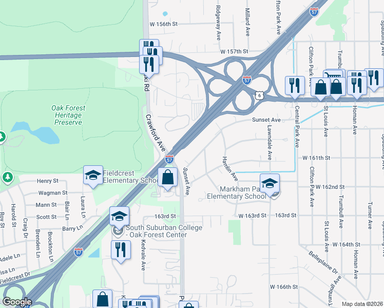 map of restaurants, bars, coffee shops, grocery stores, and more near 3850 Sunset Avenue in Markham
