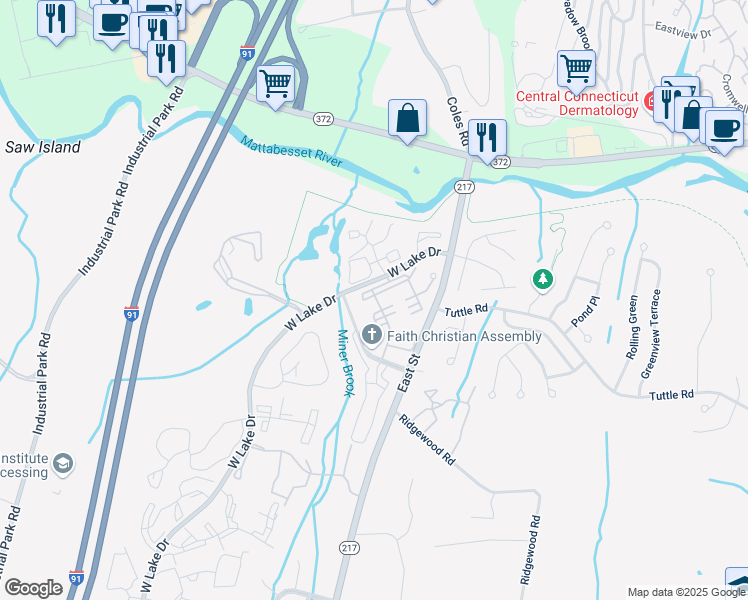 map of restaurants, bars, coffee shops, grocery stores, and more near 168 Trolley Crossing Lane in Middletown