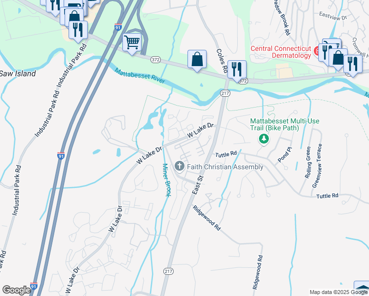 map of restaurants, bars, coffee shops, grocery stores, and more near 214 Burgundy Hill Lane in Middletown