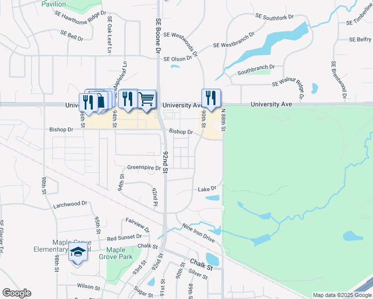 map of restaurants, bars, coffee shops, grocery stores, and more near 9047 Daisy Drive in West Des Moines