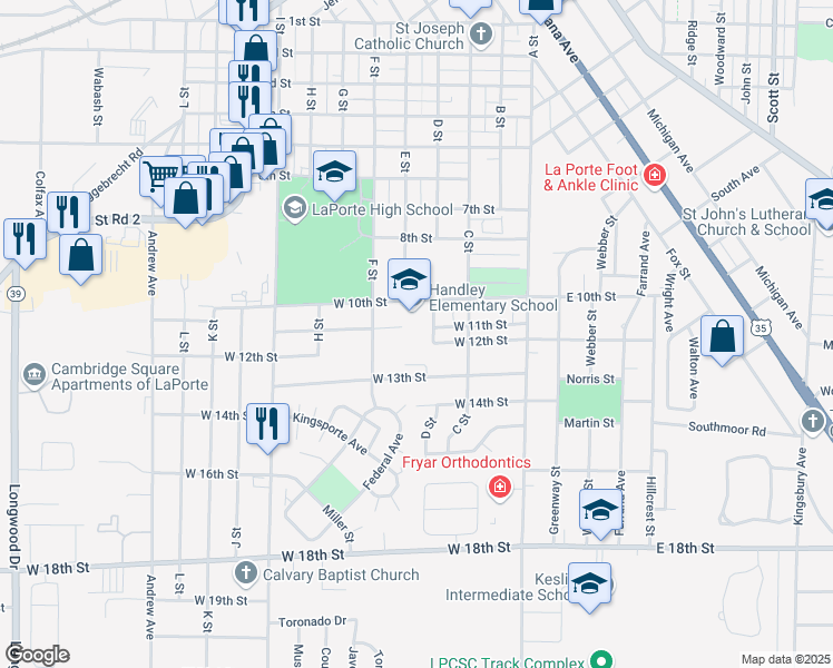 map of restaurants, bars, coffee shops, grocery stores, and more near 408 West 10th Street in La Porte