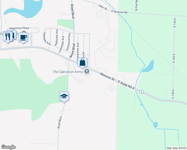 map of restaurants, bars, coffee shops, grocery stores, and more near 3304 Monroe Street in La Porte