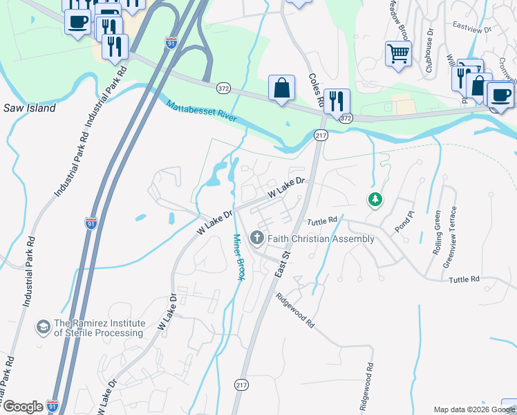 map of restaurants, bars, coffee shops, grocery stores, and more near 72 Burgundy Hill Lane in Middletown