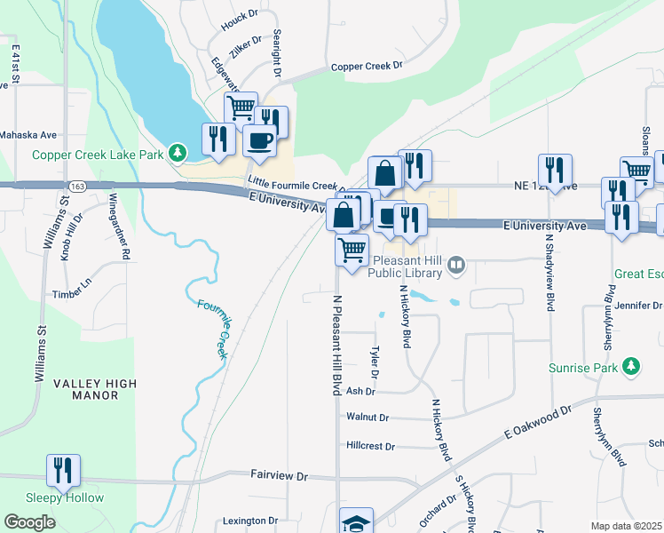 map of restaurants, bars, coffee shops, grocery stores, and more near 890 North Pleasant Hill Boulevard in Pleasant Hill