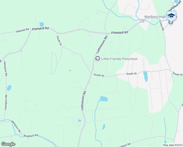 map of restaurants, bars, coffee shops, grocery stores, and more near Lattintown Road & South Street in Marlboro