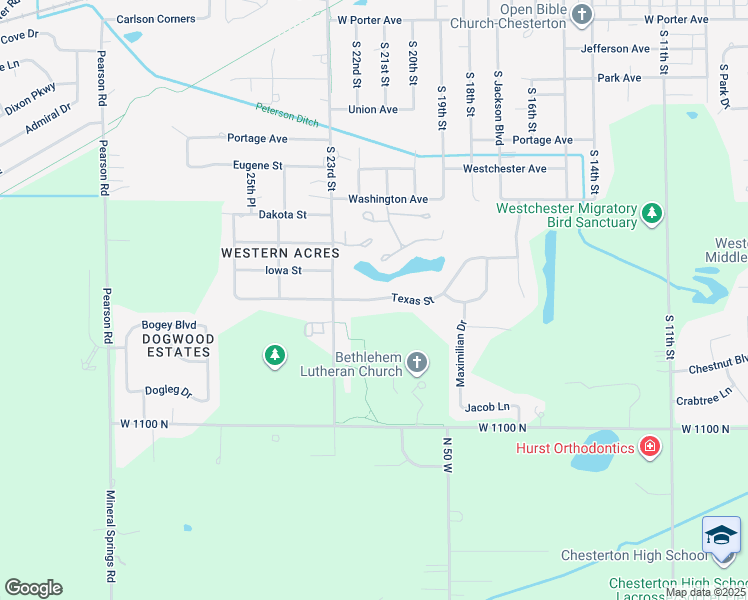 map of restaurants, bars, coffee shops, grocery stores, and more near 2216 Texas Street in Chesterton