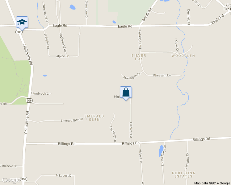 map of restaurants, bars, coffee shops, grocery stores, and more near 8533 Highland Court in Kirtland