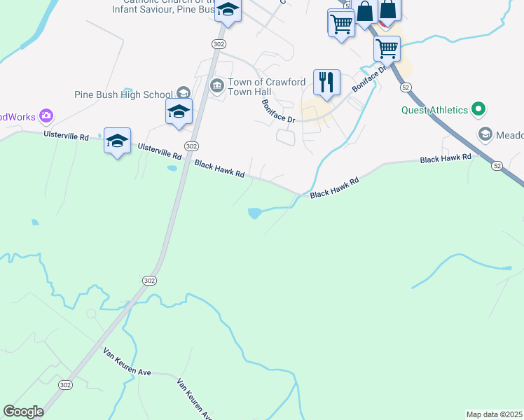 map of restaurants, bars, coffee shops, grocery stores, and more near 139 Black Hawk Road in Pine Bush