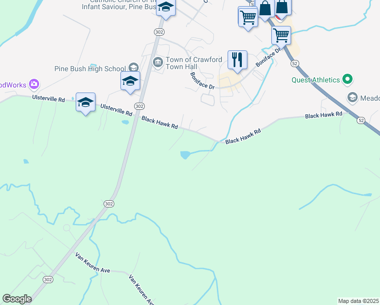 map of restaurants, bars, coffee shops, grocery stores, and more near 139 Black Hawk Road in Pine Bush