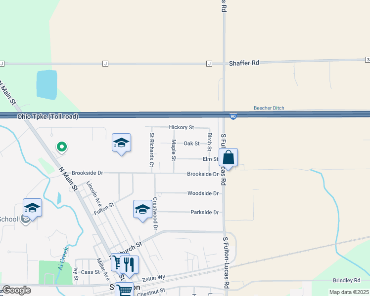 map of restaurants, bars, coffee shops, grocery stores, and more near 108 Oak St in Swanton